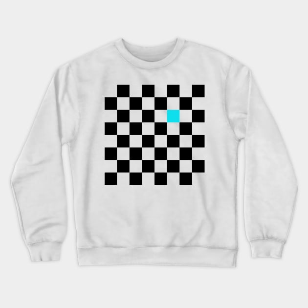 Checkered Black and White with One Cyan Square Crewneck Sweatshirt by AbstractIdeas